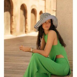 By Anthropologie blue and white striped oversized floppy bucket sun hat